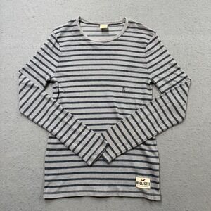 Hollister Shirt Women's Small Gray Black Striped Long Sleeve Ribbed Knit Thermal